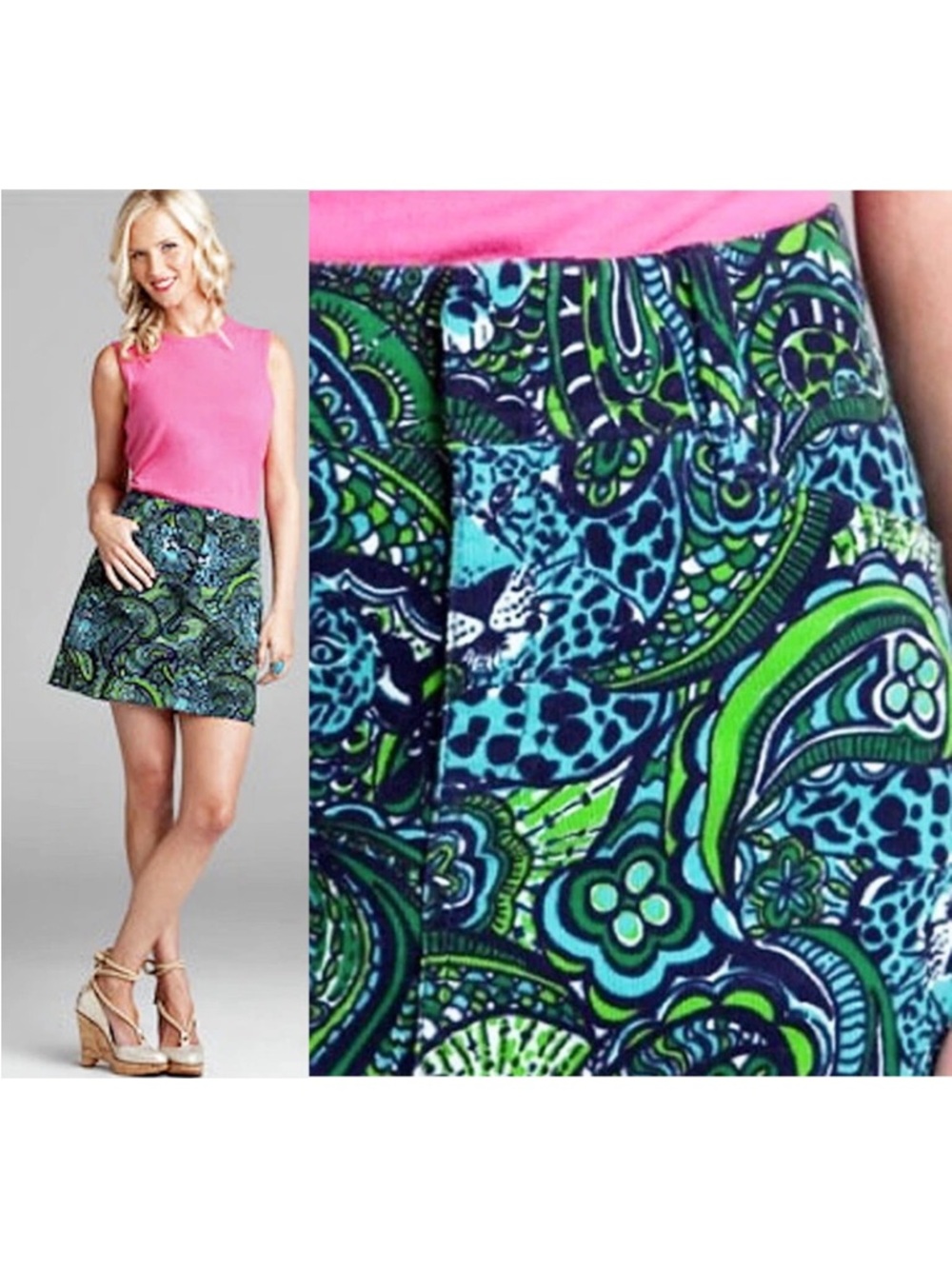 NEW Lilly Pulitzer Tulah Navy Master of the House Tiger Paisley Corduroy Skirt 8
